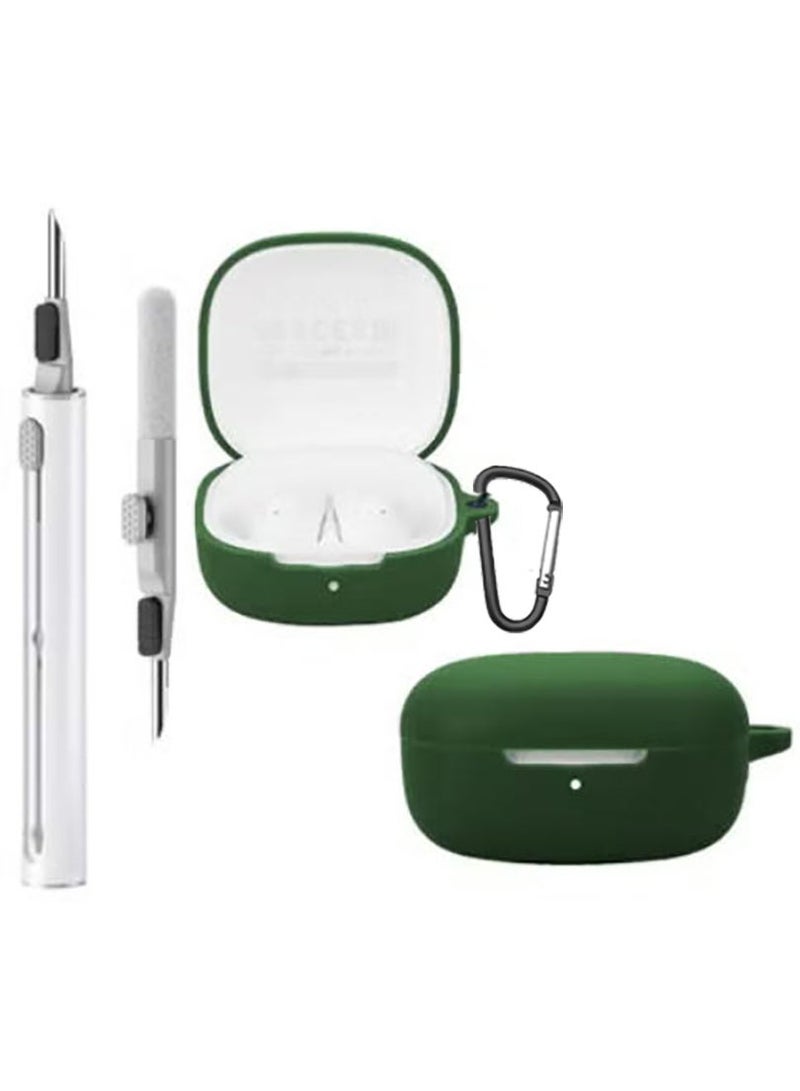 QIRG Silicone Case for Redmi Buds 6 Play with Carabiner&Cleaning tool, Soft and Flexible, Ultra-Thin Shockproof Cover Slim-Fit Anti-Fall Earphone Case-Green - Image 1